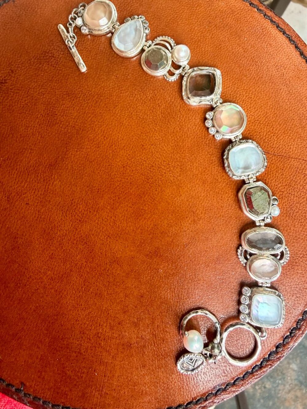SILPADA Exemplar B2790 Bracelet 8.5" Sterling Silver Pyrite Lip Shell Glass CZ